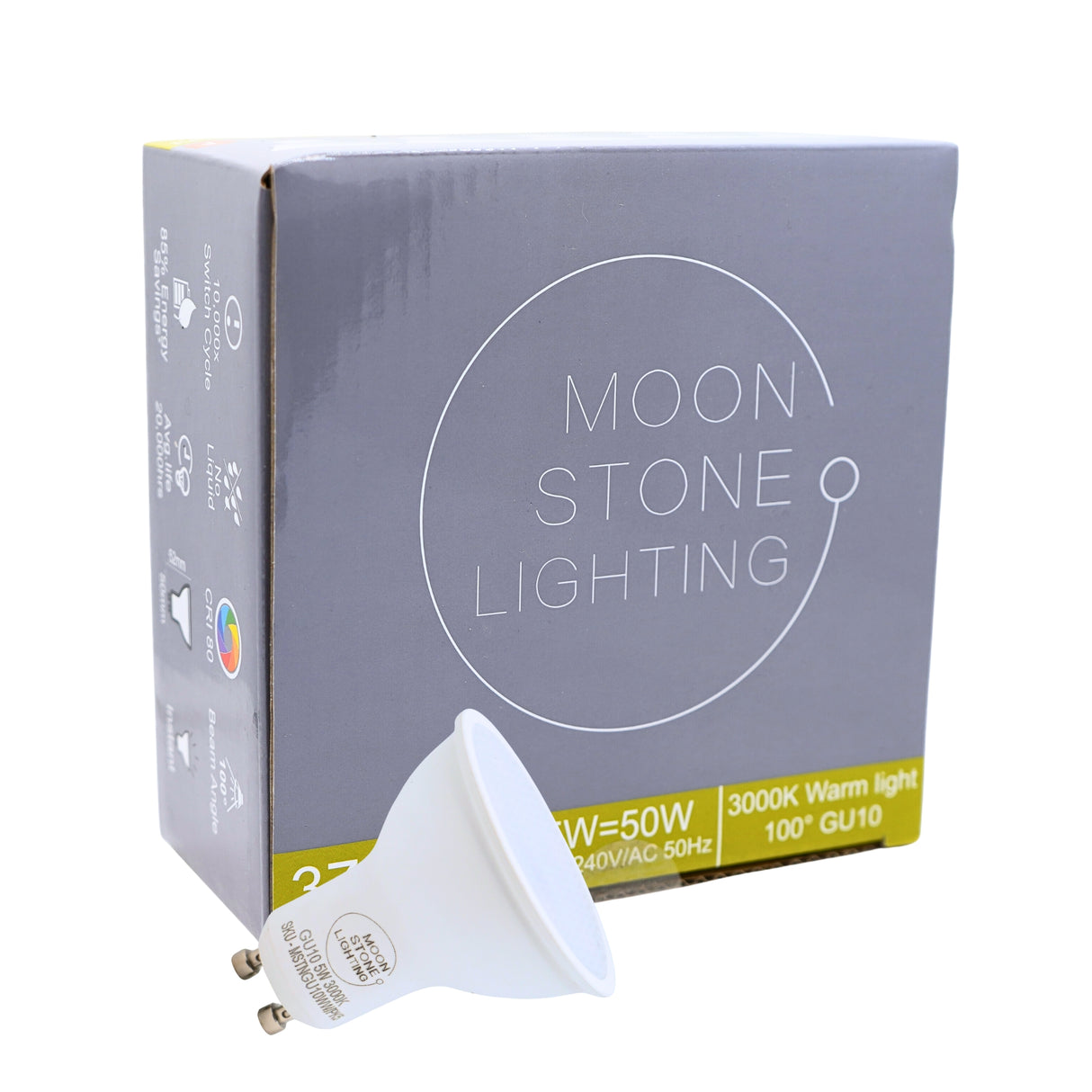 Moonstone Lighting® GU10 LED Bulbs – Warm White 5W, 338 Lumens, Non-Dimmable – Pack of 10it Energy-Saving Spotlights