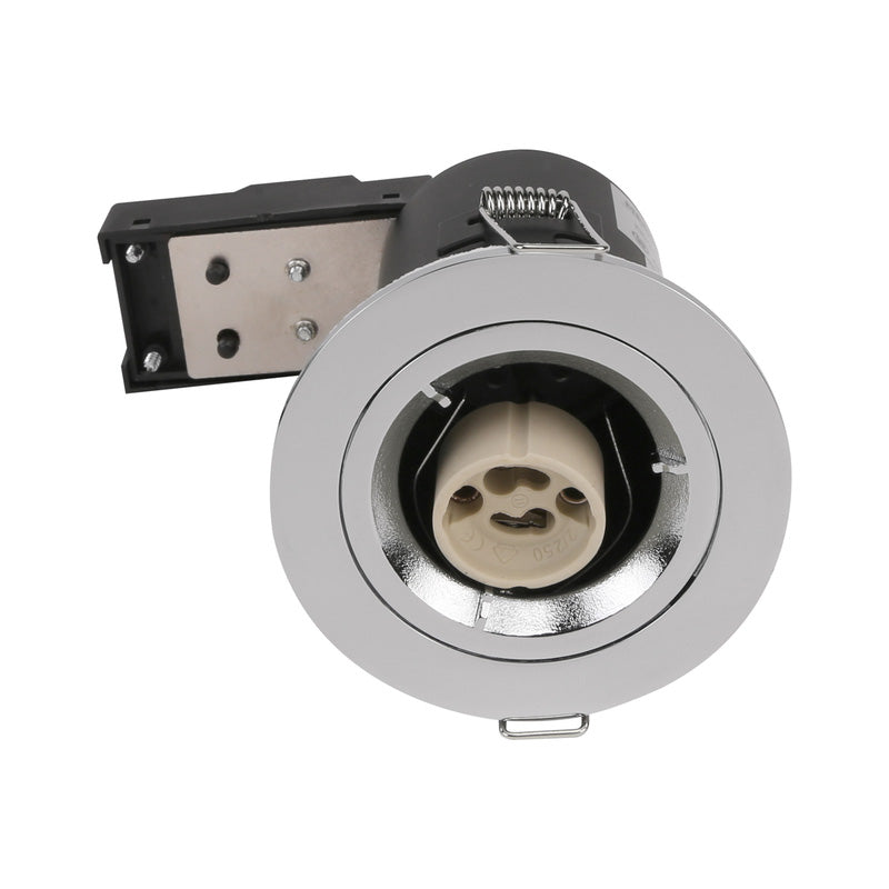 Fixed Trim Fire Rated Downlight - GU10 Lamp Holder, Fast-Fix Connector, Twist-and-Lock White Bezel Finish