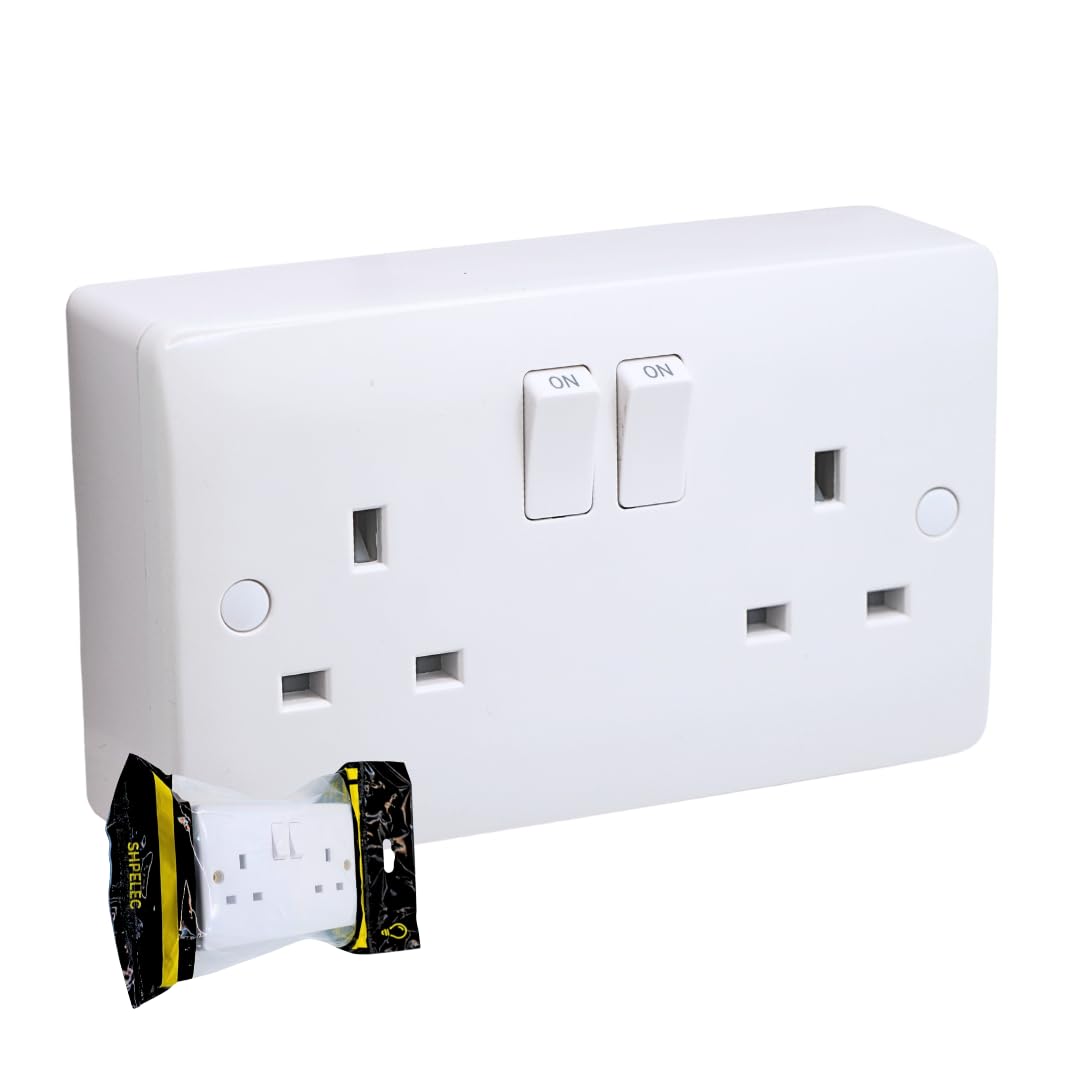 SHP Electical® CONVEX Range White 2 Gang Switched Socket and 25mm Surface Mount Pattress Box