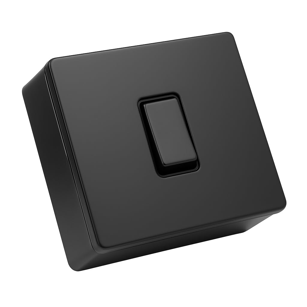 SHPELEC® Matt Black Screwless Metal 10A 1 Gang 2 Way Switch and 25mm Surface Mount Pattress Box