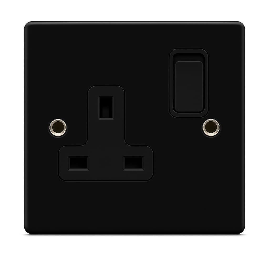 SH|P® COMPACT 3mm Thin Plate Ultra Matt Black Metal 13A 1 Gang Socket and 25mm Plastic Surface Mount Pattress Box