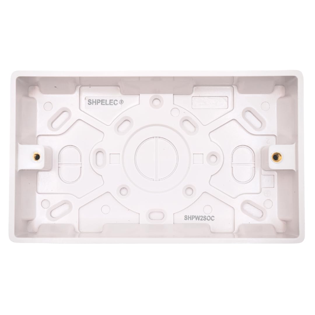 SHP Electical® CONVEX Range White 2 Gang Switched Socket and 25mm Surface Mount Pattress Box
