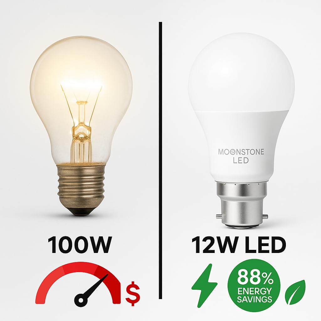 Moonstone Lighting 12W B22 LED Bulb – Warm White 3000K | Energy Saving Bayonet (B22) Light Bulb | Pack of 3