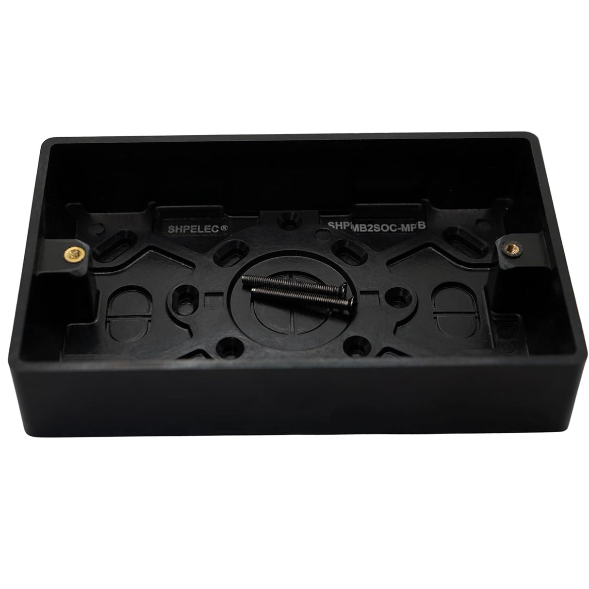 SHPELEC® Matt Black Screwless Metal 2 Gang 13A Switched Socket and 25mm Surface Mount Pattress Box