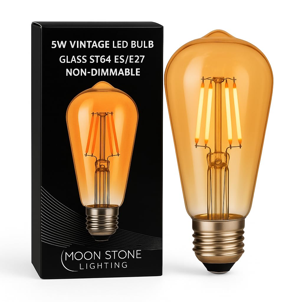 Moonstone Lighting 5W Vintage LED Bulb ST64 – E27 Edison Screw | Warm White | Non-Dimmable
