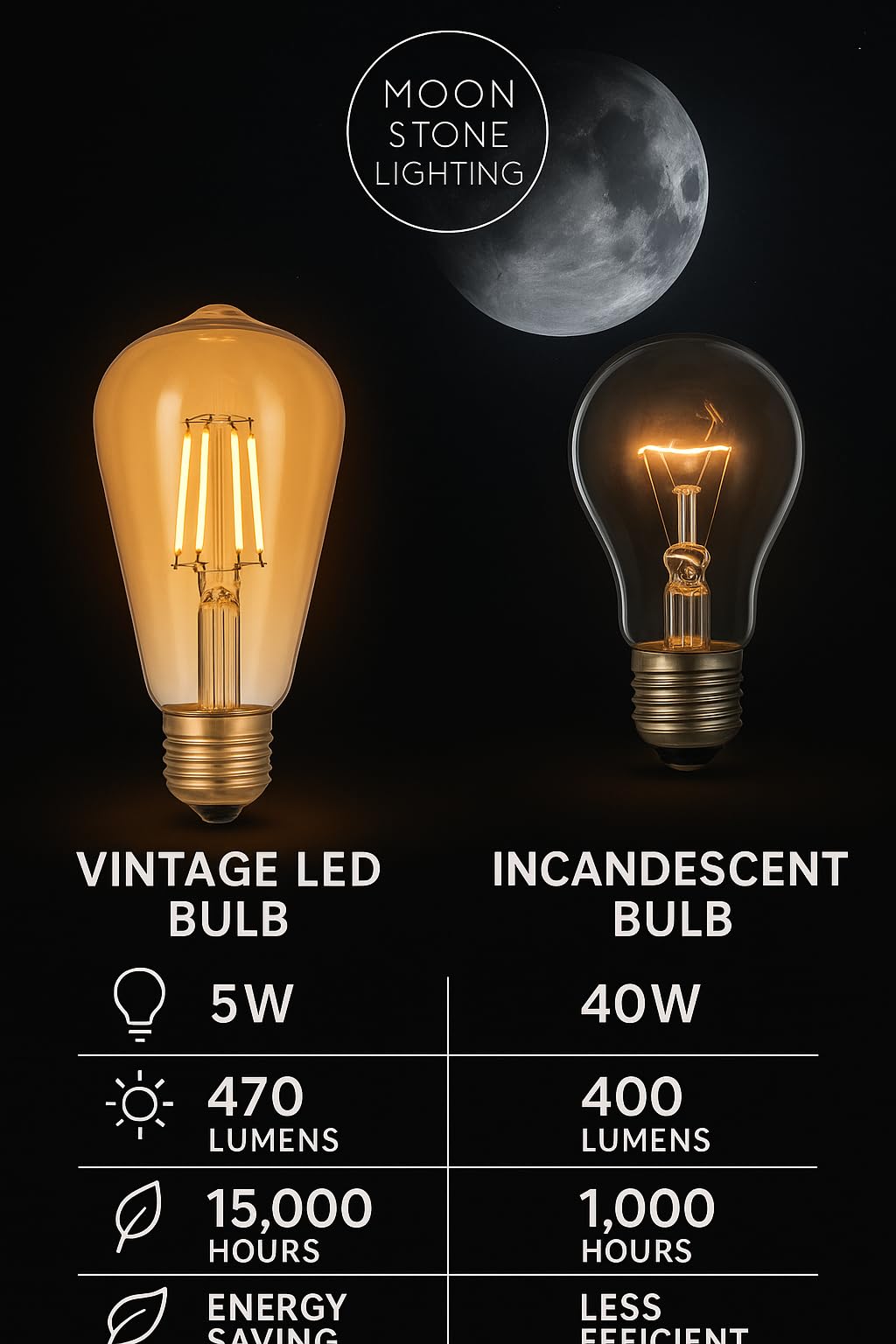 Moonstone Lighting 5W Vintage LED Bulb ST64 – E27 Edison Screw | Warm White | Non-Dimmable