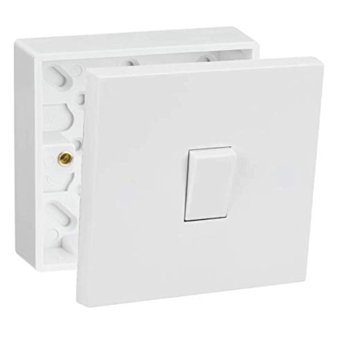 White square edge 10A 1 gang 2 way switch with 25mm surface mount pattress box