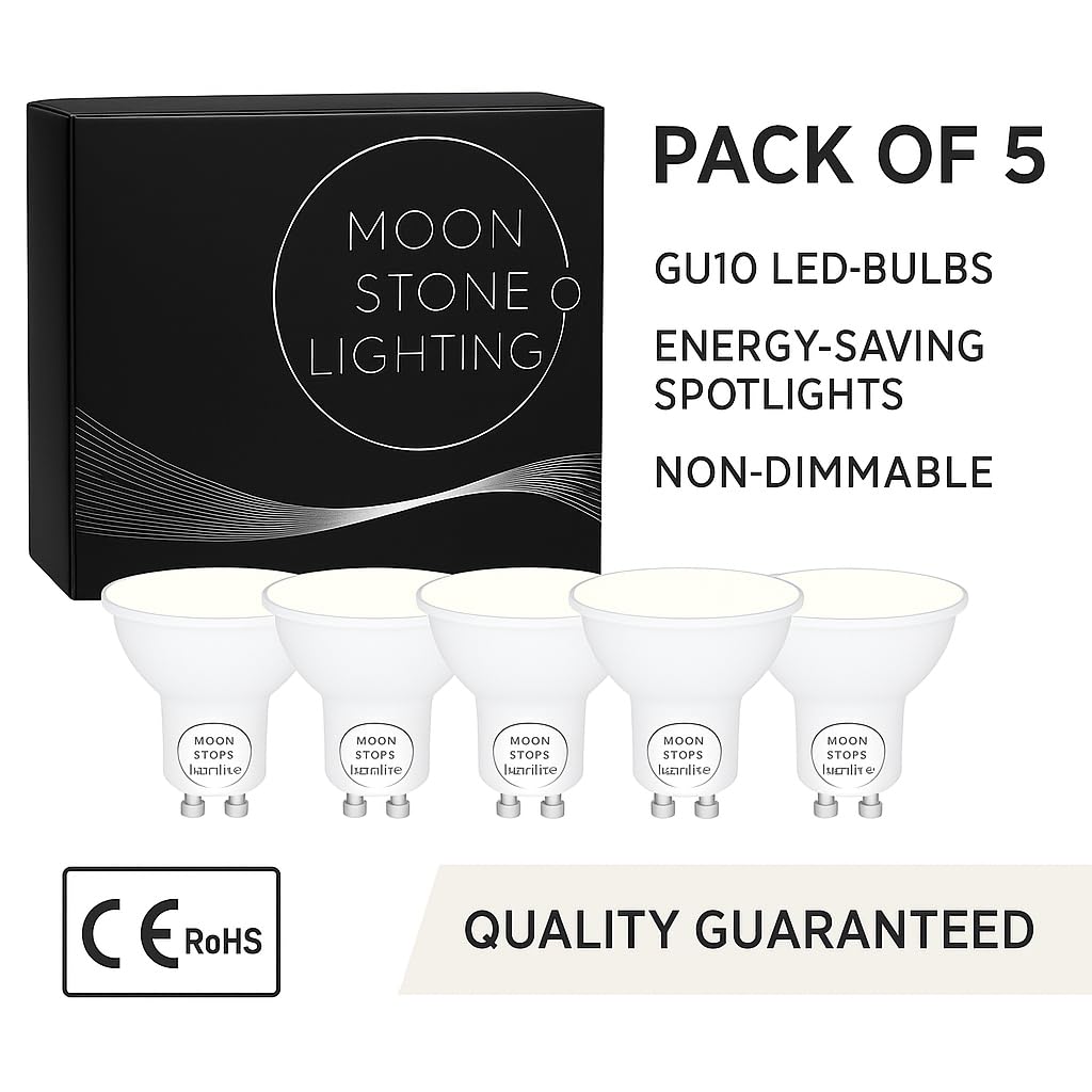 Moonstone Lighting LED GU10 Bulbs, Warm White, 6W, 510 Lumens, Non-Dimmable, Pack of 5