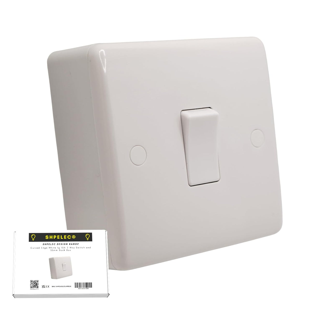 SHP Electical® CONVEX Range White 10A 1 Gang Switch Socket and 25mm Surface Mount Pattress Box