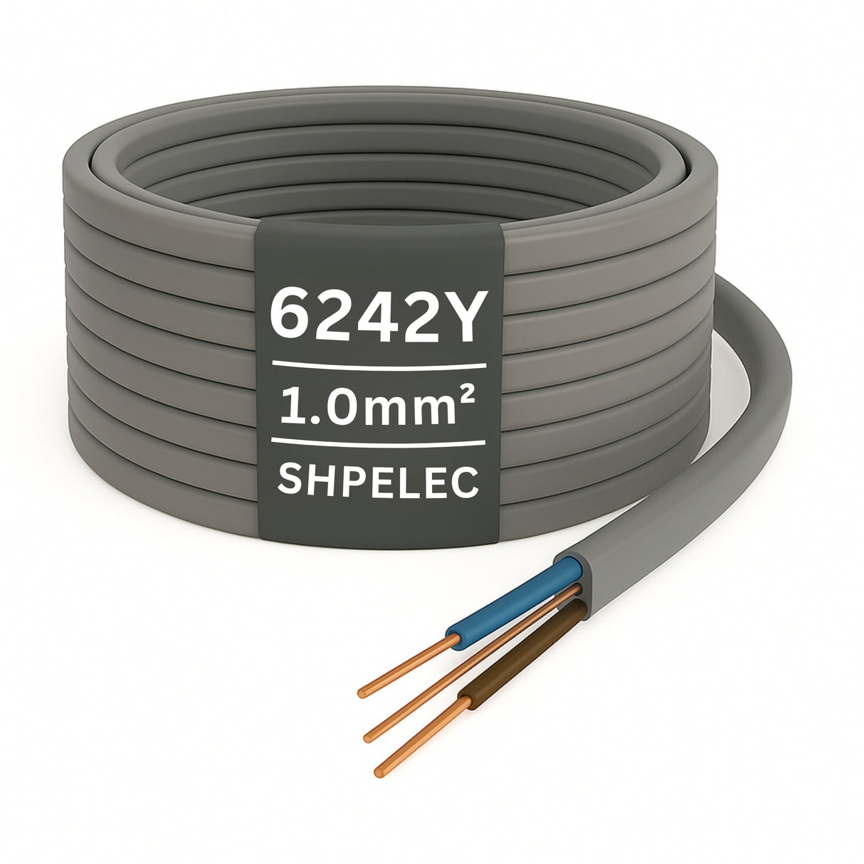 6242Y 1.0mm twin and earth lighting cable with flat grey PVC sheath, ideal for domestic lighting circuits