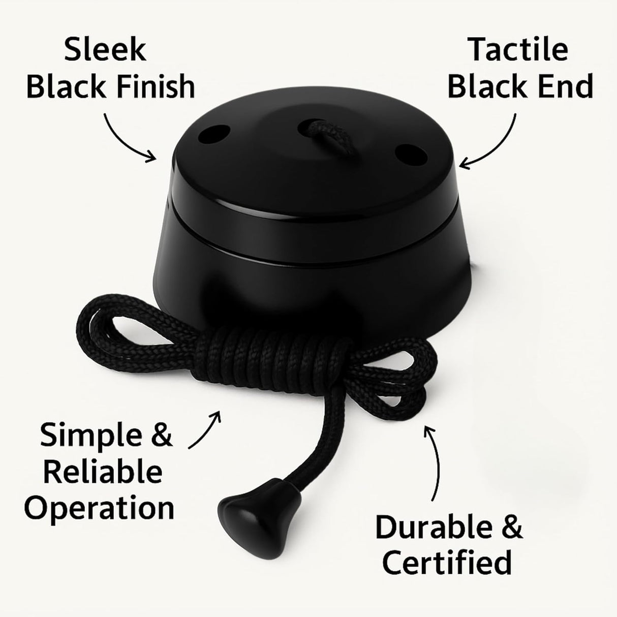 SHIP® 10A 2-Way Pull Cord Switch – Deep Black Finish | Stylish Ceiling & Bathroom Light Switch