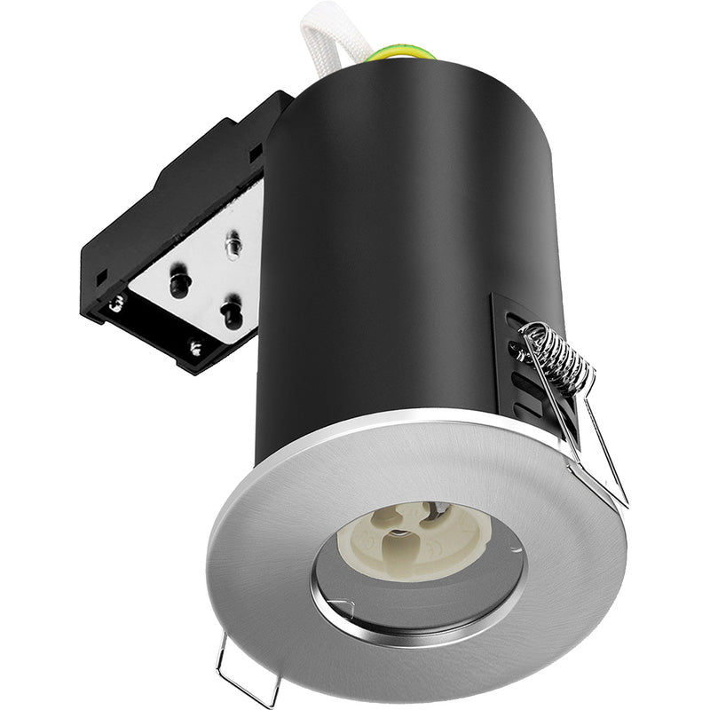 Fixed Trim Fire Rated Downlight - GU10 Lamp Holder, Fast-Fix Connector, Twist-and-Lock White Bezel Finish