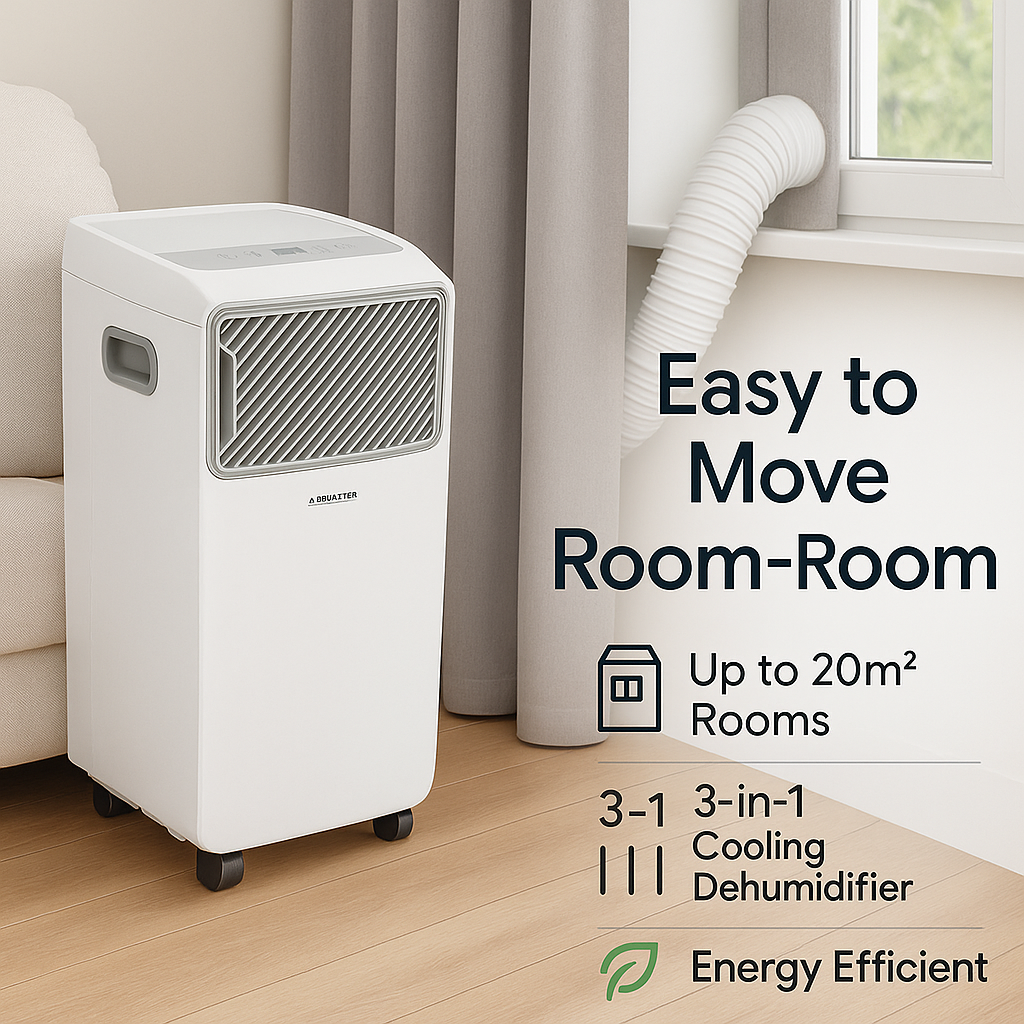 Airmaster 9000BTU Portable Air Conditioner – 3-in-1 Cooling, Dehumidifier & Fan – Energy Efficient with Remote Control