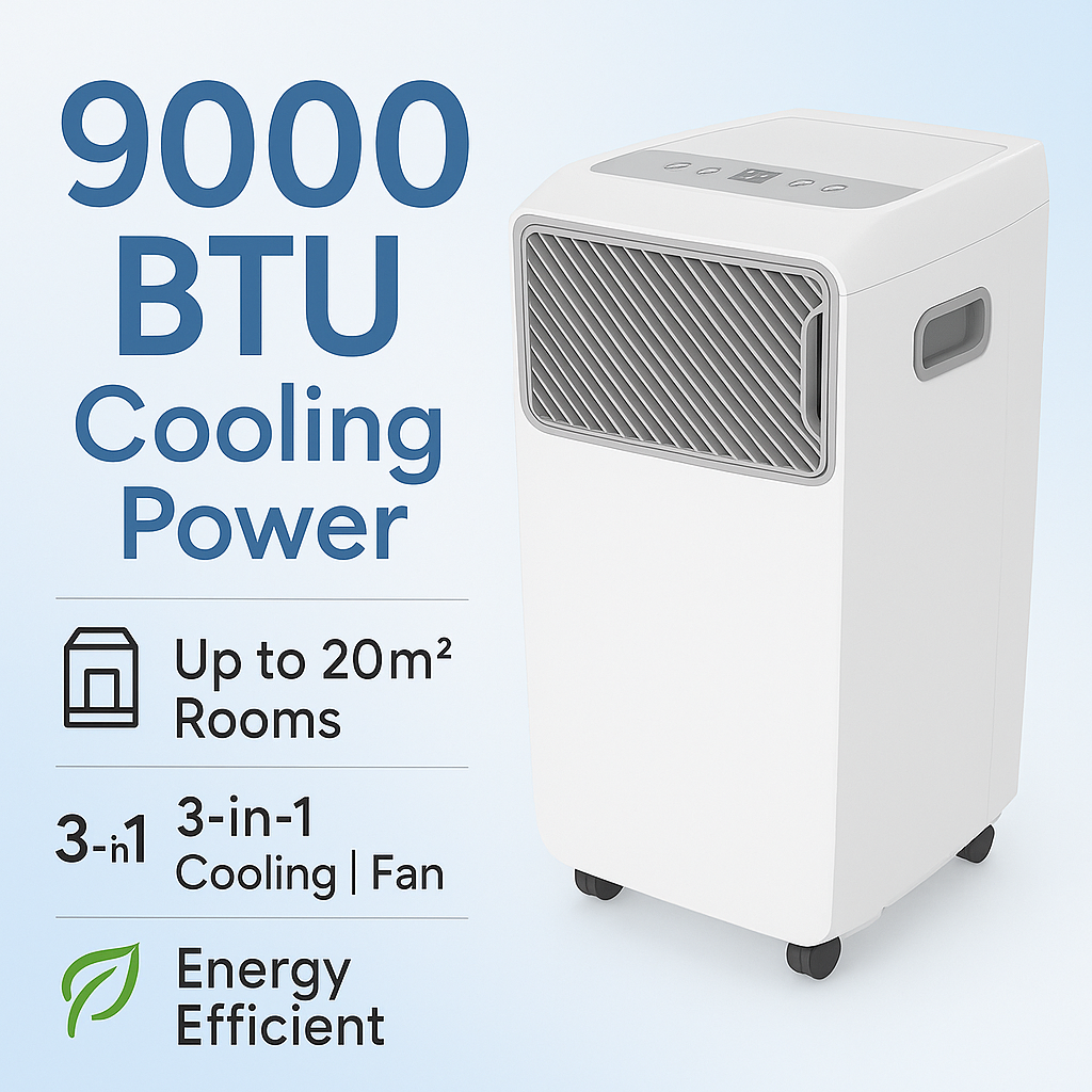 Airmaster 9000BTU Portable Air Conditioner – 3-in-1 Cooling, Dehumidifier & Fan – Energy Efficient with Remote Control