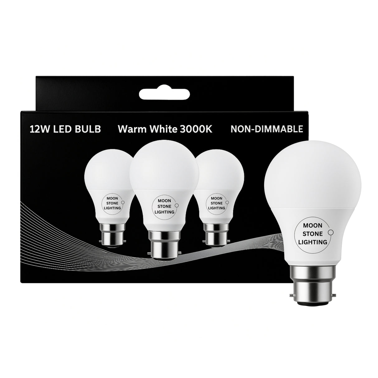 Moonstone Lighting 12W B22 LED Bulb – Warm White 3000K | Energy Saving Bayonet (B22) Light Bulb | Pack of 3