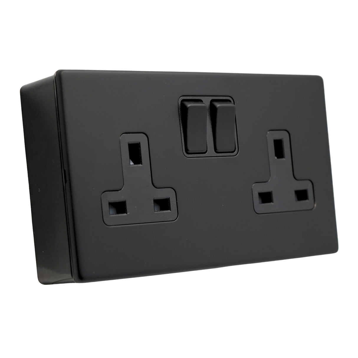 SHPELEC® Matt Black Screwless Metal 2 Gang 13A Switched Socket and 35mm Surface Mount Pattress Box