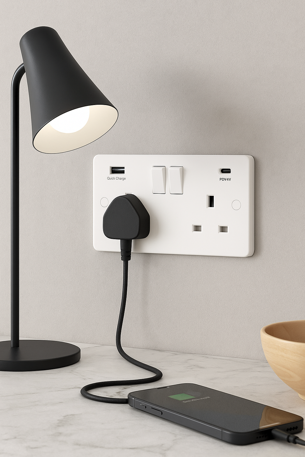 SH|P® 2 Gang Switched Socket with FASTCHARGE USB Type A + Type C (PD 20W) – White