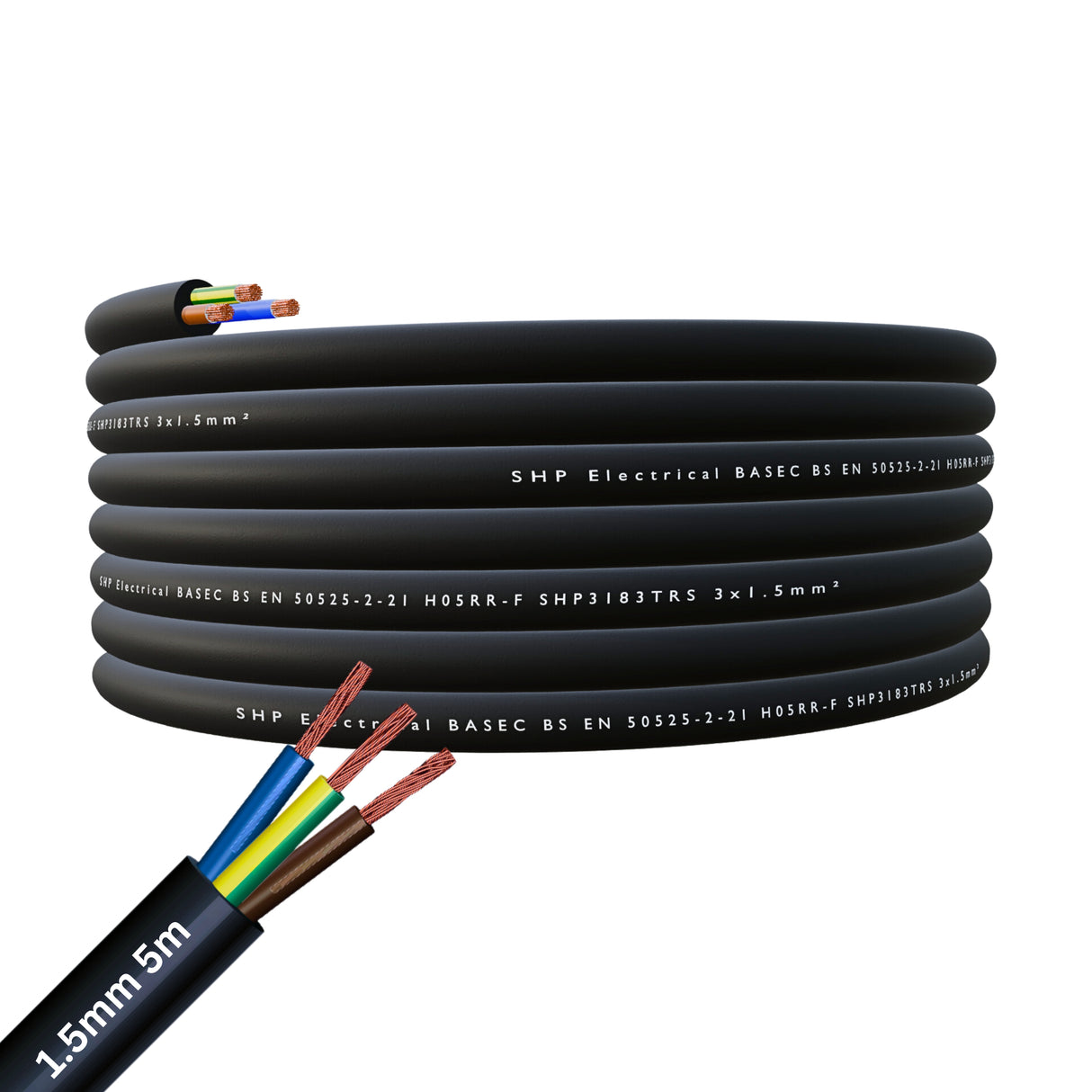 1.5mm H05RR-F 3 Core Rubber Flexible Cable – Outdoor/Indoor Tough Rubber Sheathing TRS | SHPELEC®