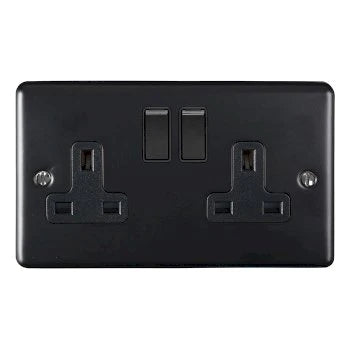 SHPELEC 2 GANG 13AMP DP SWITCHED SOCKET MATT BLACK RANGE