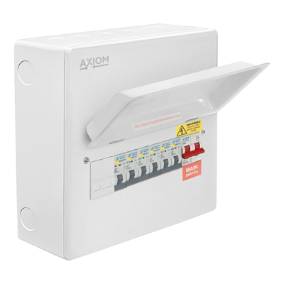 Axiom Vault Metal Consumer Unit 10 Way with 100A Main Switch + 6 x Type A RCBO (Populated)