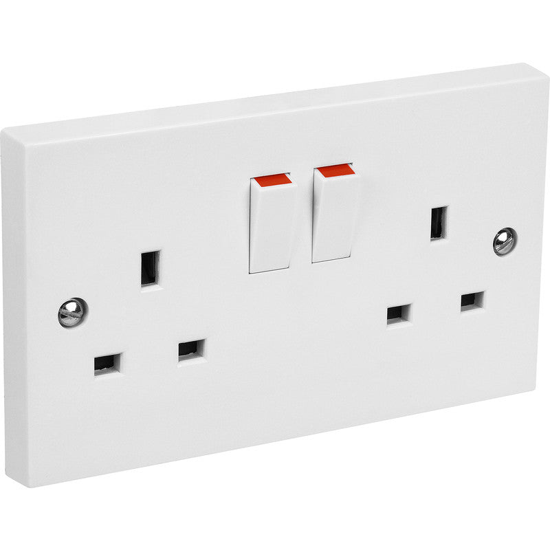 Axiom 2 Gang Switched Socket Double Pole – White Plastic – AXMSSK2