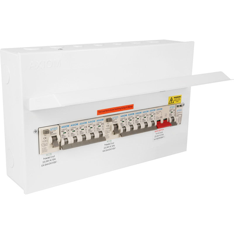 Axiom Metal Dual RCD + 10 MCBs and SPD Consumer Unit 10 Way