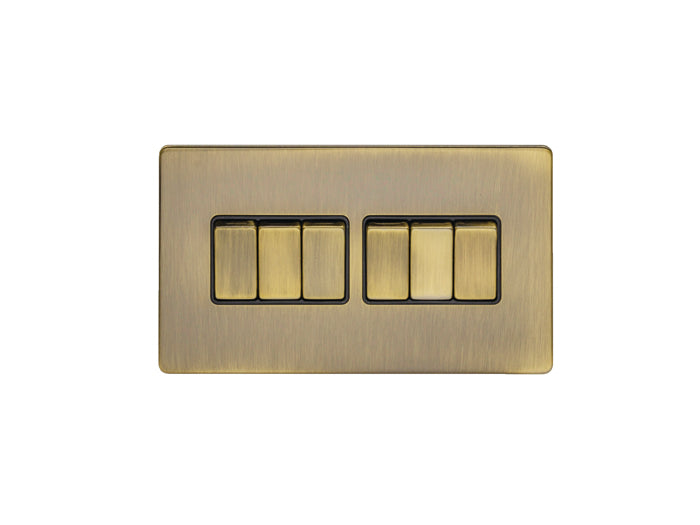 6 Gang 10Amp 2Way Switch Flat Concealed Antique Plate Matching Rockers