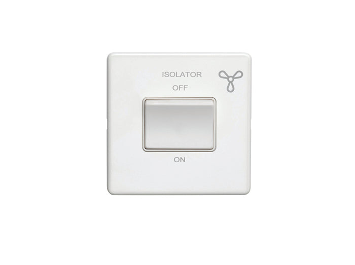 6Amp Fan Isolator Switch Flat Concealed White Plate White Rocker