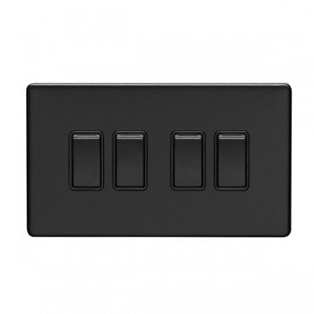 4 Gang 10Amp 2Way Switch Flat Concealed Matt Black Plate Black Rockers