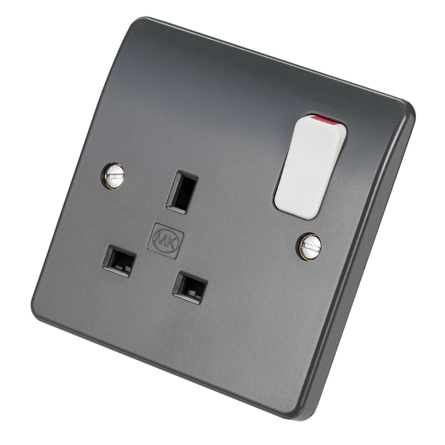 MK Logic Plus 13A DP 1 Gang Switched Socket with White Rocker Graphite