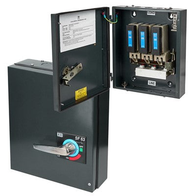 63A SWITCH FUSE TPN GREY STEEL ENCLOSURE