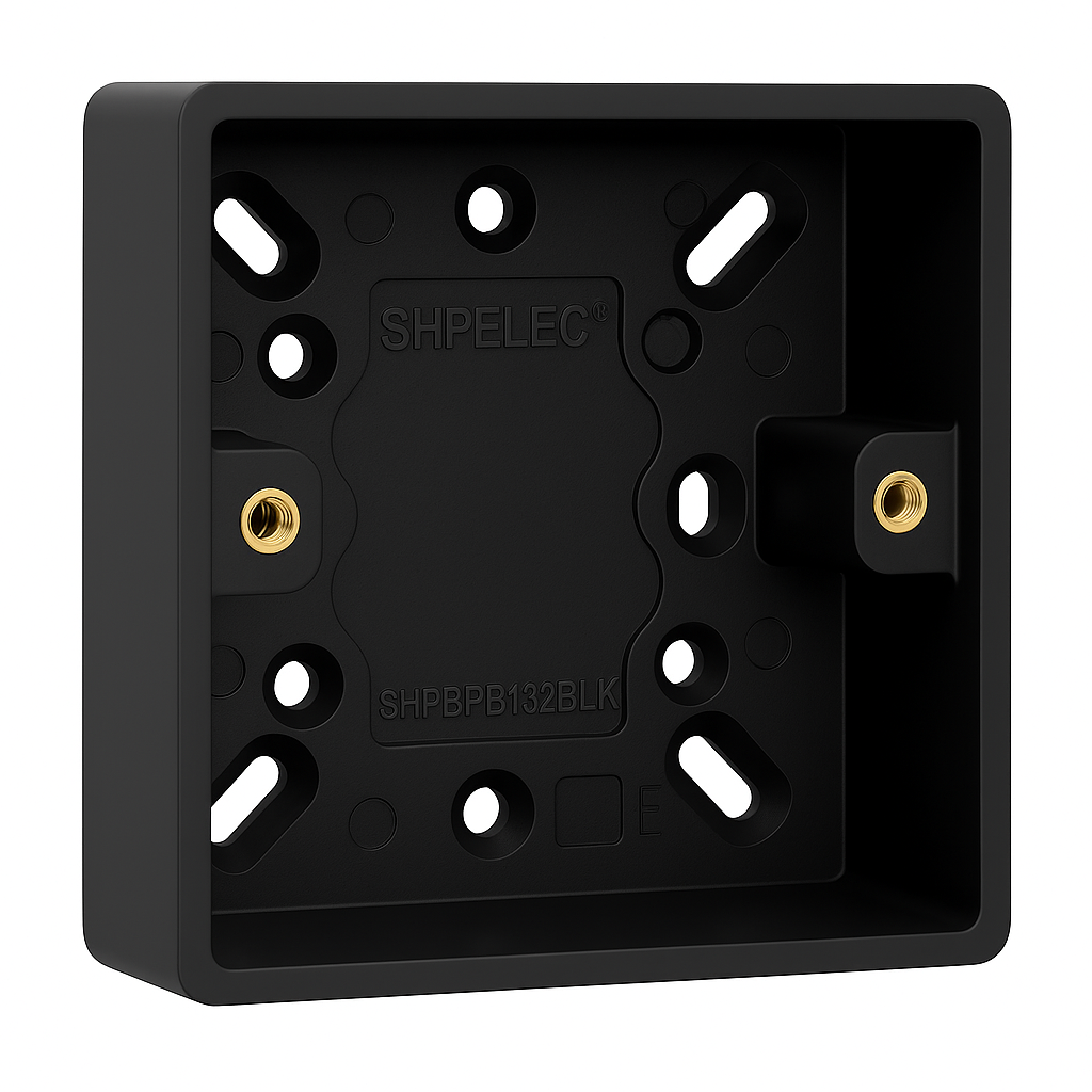 SH|P® Black Surface Mount Pattress Box – 1 & 2 Gang, 25mm / 35mm Depth (BS 5733 Compliant)