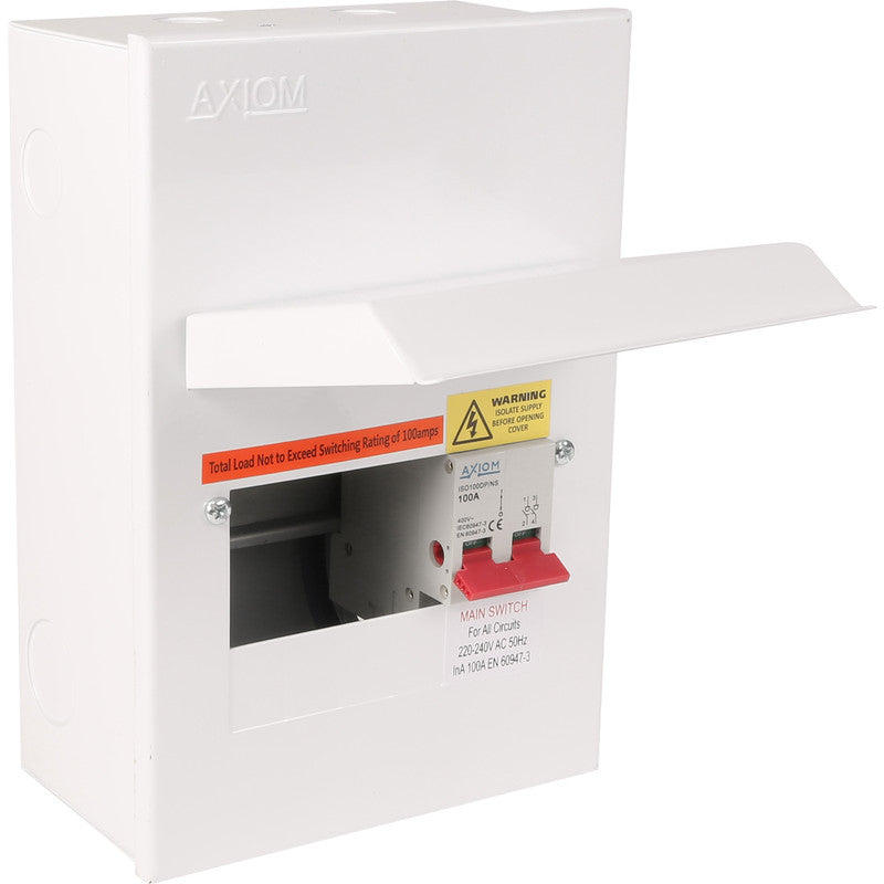 Axiom 100A Metal Consumer Unit + 4 Ways 100A Main Switch Fuseboard