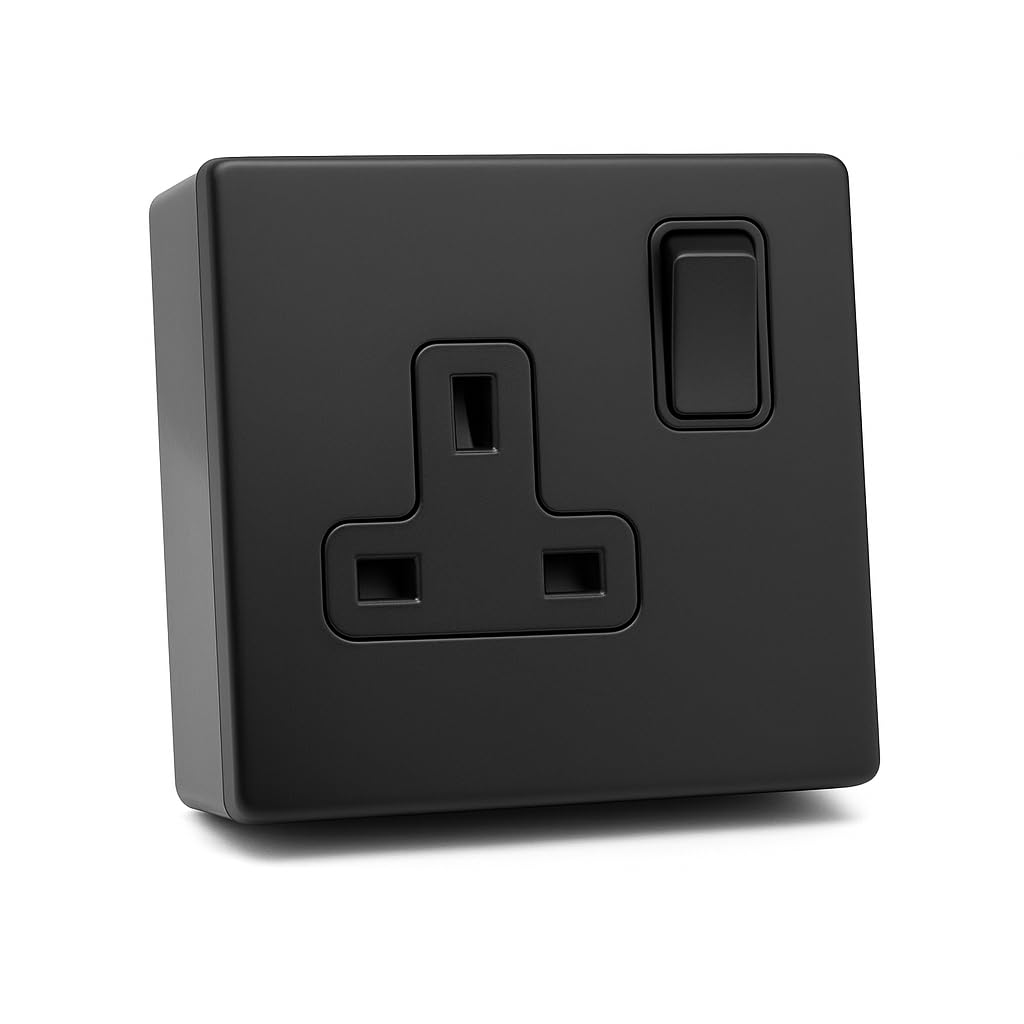 SHPELEC® Matt Black Screwless Metal 1 Gang 13A Switched Socket and 25mm Surface Mount Pattress Box