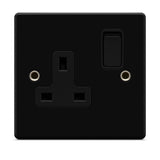 SH|P® COMPACT 3mm Thin Plate Ultra Matt Black Metal 13A 1 Gang Socket and 25mm Plastic Surface Mount Pattress Box
