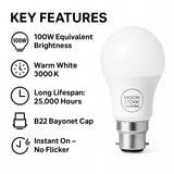 Moonstone Lighting 12W B22 LED Bulb – Warm White 3000K | Energy Saving Bayonet (B22) Light Bulb | Pack of 3