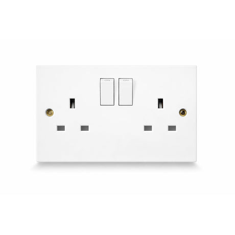 White square edge double socket outlet 13A