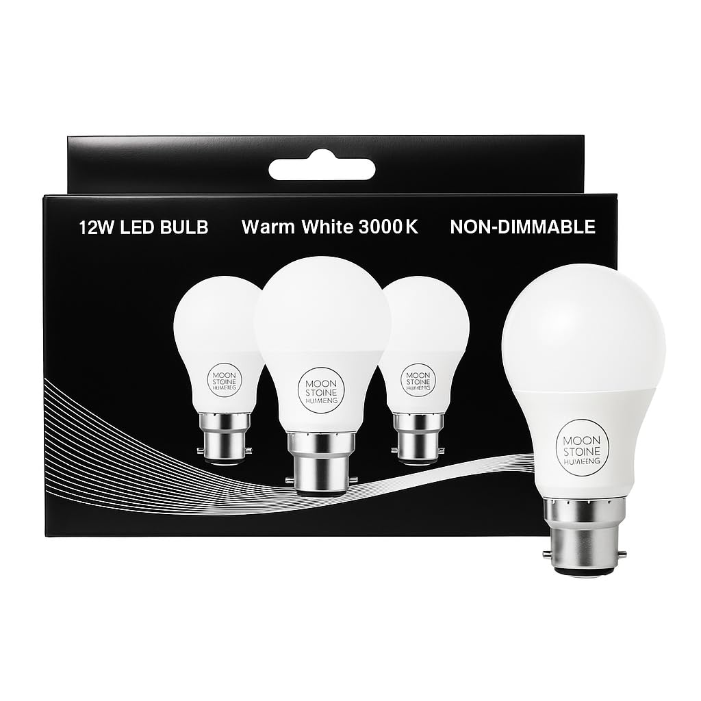 Moonstone Lighting 12W B22 LED Bulb – Warm White 3000K | Energy Saving Bayonet (B22) Light Bulb | Pack of 3