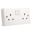 White square edge 13A 2 gang switched socket with 25mm surface mount pattress box