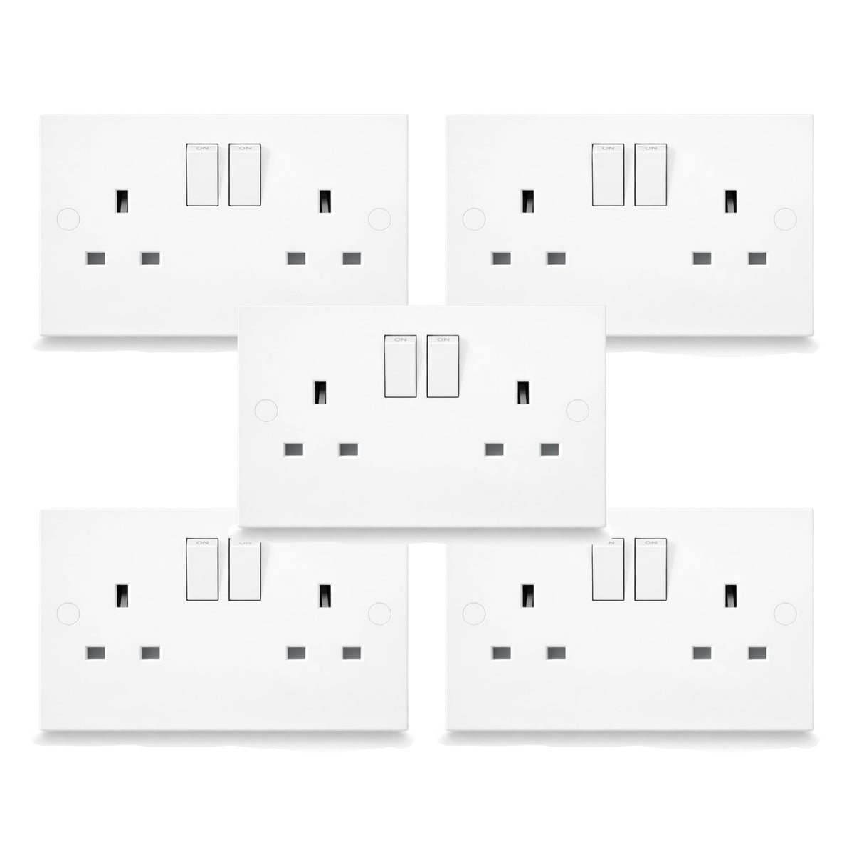 5 pack white square edge 13A 2 gang switched sockets