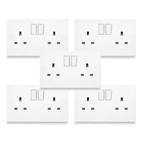 5 pack white square edge 13A 2 gang switched sockets