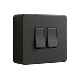 SH|P Matt Black Screwless 2 Gang 2 Way Switch – 10A, Ultra Slim 4mm Thin Plate, Modern Metal Light Switch