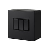 SH|P Matt Black Screwless 3 Gang 2 Way Switch – 10A, Ultra Slim 4mm Thin Plate, Modern Metal Light Switch