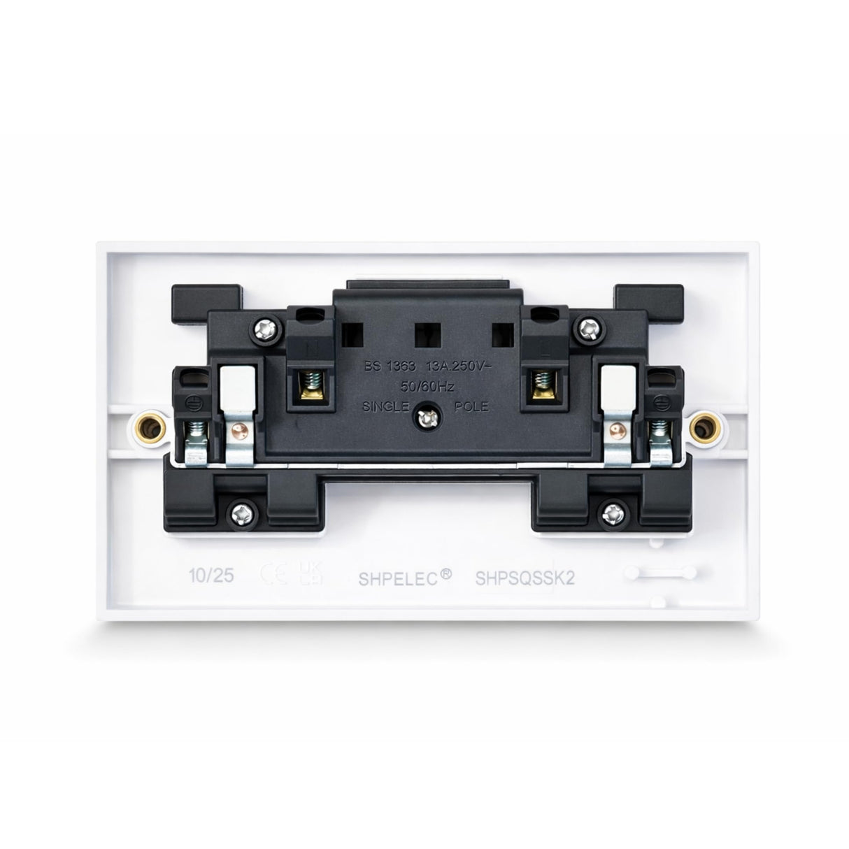 SHPELEC white double switched plug socket