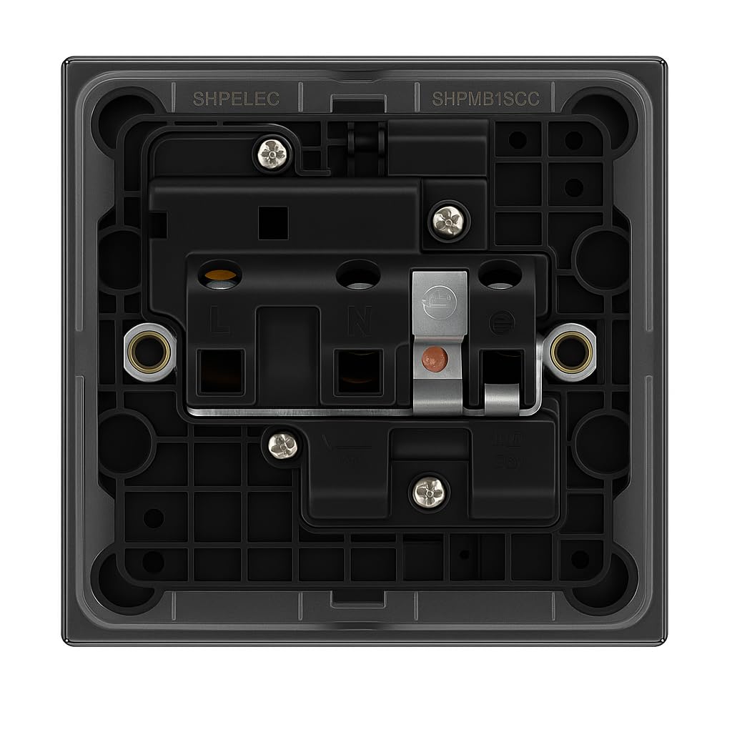 SH|P® COMPACT 3mm Thin Plate Ultra Matt Black Metal 13A 1 Gang Socket and 25mm Plastic Surface Mount Pattress Box