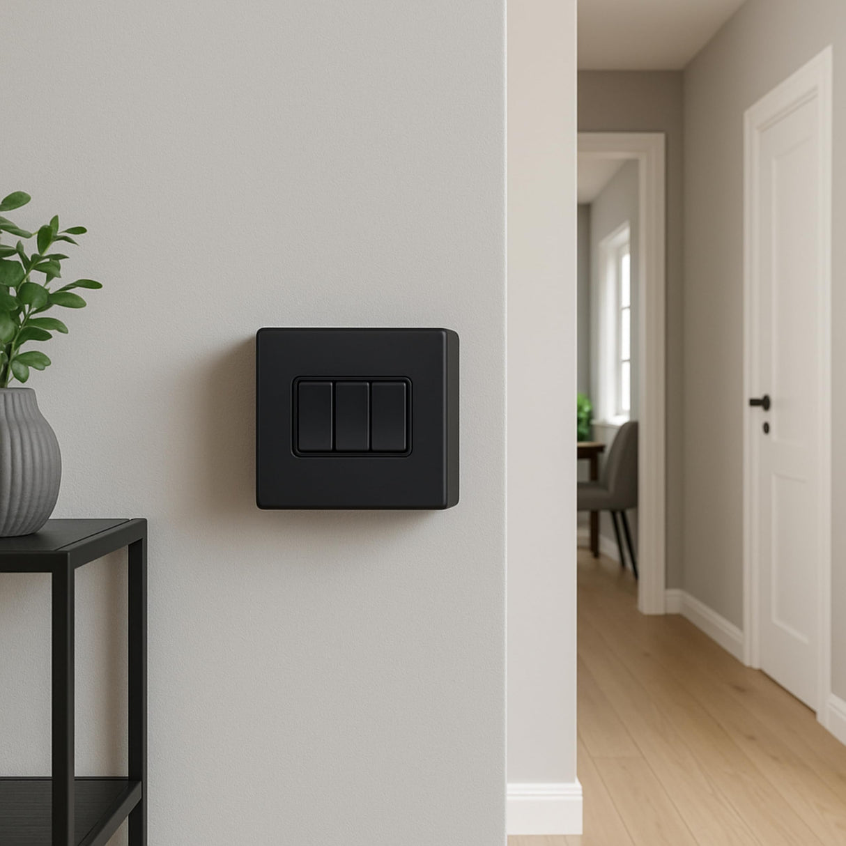 SH|P Matt Black Screwless 3 Gang 2 Way Switch – 10A, Ultra Slim 4mm Thin Plate, Modern Metal Light Switch