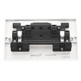 Rear view of white 13A 2 gang switched socket with surface mount box