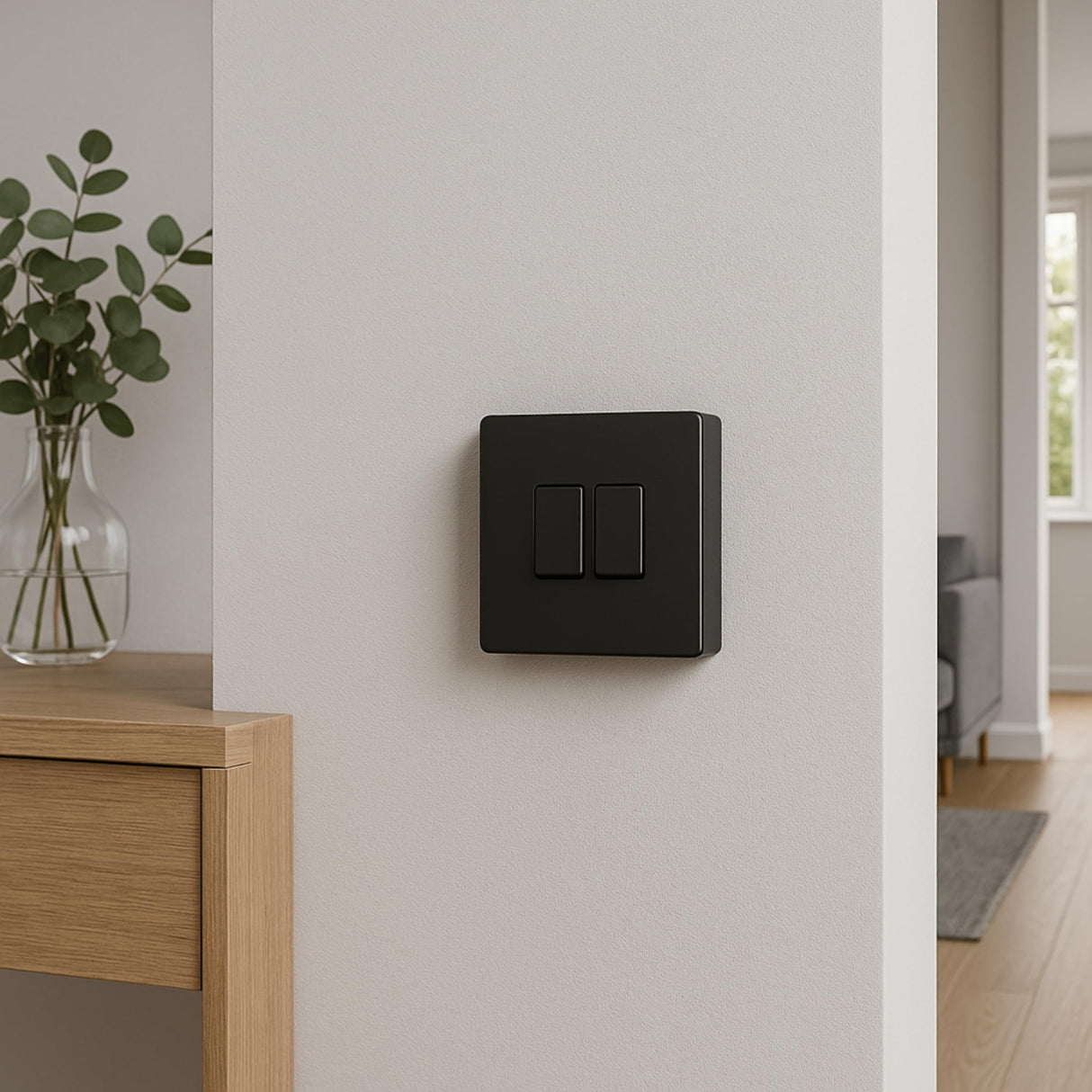SH|P Matt Black Screwless 2 Gang 2 Way Switch – 10A, Ultra Slim 4mm Thin Plate, Modern Metal Light Switch