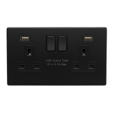 Double Switched Socket with USB-AA – 15W Fast Charge SH|P®  – Matt Black Metal Faceplate (13A, 2 Gang)