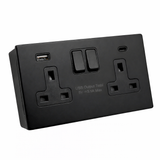 SH|P® Concealed 2 Gang 13A Switched Socket with 15W FASTCHARGE USB Ports (Type A + C) – Screwless Matte Black with 32mm Surface Mount Back Box